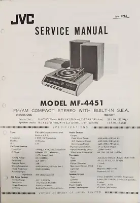 JVC - Nivico - MF-4451 - AM/FM Compact Stereo System - Service Manual • $15
