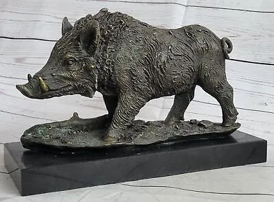 Large Boar Wild Pig Bronze Statue Sculpture Art Deco Marble Base Figurine Decor • $209.65