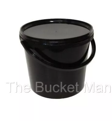 10 X 10 L Ltr Litre Black Plastic Buckets Containers With Lids & Plastic Handles • £31.99