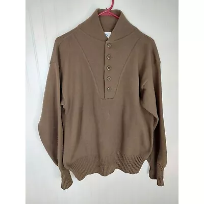 Vintage 80s DSCP Military Army Brown Sweater Mens  Size Large Long Sleeve Button • $24.99