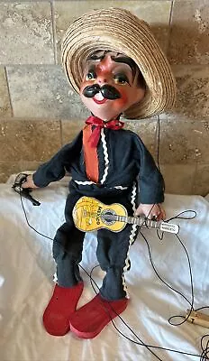 Vintage Mexican Marionette Gunslinger Gutair Playing String Puppet Doll Bandito • $24.99