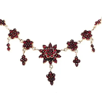 Genuine Natural Bohemian Garnet Necklace Rosettes And Drops (#J5502) • $616.50