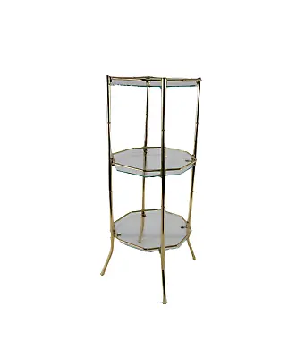 Vintage 70s Mid Century Modern MCM 3 Tier Metal Glass Plant Stand Holder Gold • $199.96