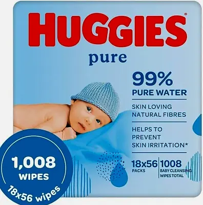 Huggies Pure Baby Wipes 18 Packs (1008 Wipes Total) - 99 Percent Pure Water • £35