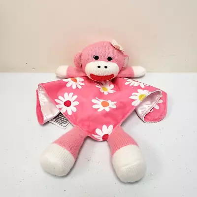 Baby Starters Pink White Sock Monkey Knit Flowers Lovey Rattle Security Blanket • $9.99