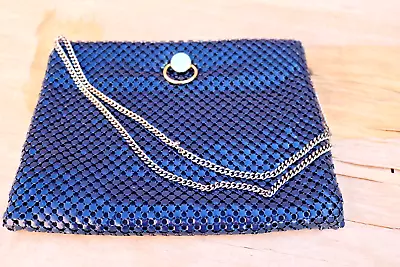 Blue Metal Mesh Handbag Mesh Purse Mesh Evening Clutch Vintage • $23.99