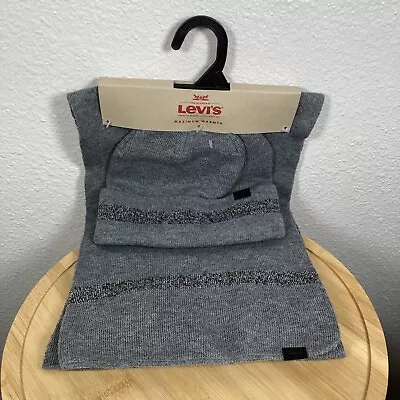 NEW Levi's Beanie Scarf Gift Set Combo Levis Cuff Knit Gray Cap Neck Wrap NWT • $9.99