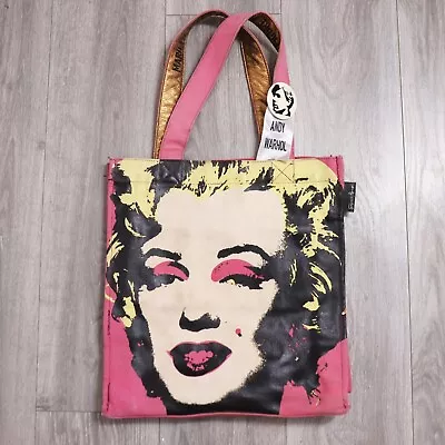 ANDY WARHOL Marilyn Monroe Canvas Tote Bag Pink Pockets Shoulder Loop NYC Key • $49.95