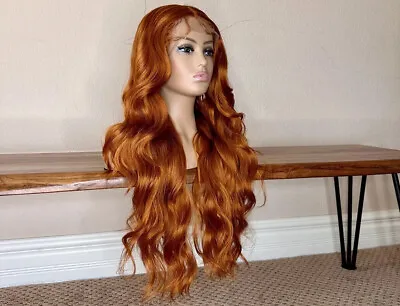 Orange Ginger Wig Lace Front Middle Part 26 Inch Long  Wavy Layered • $58