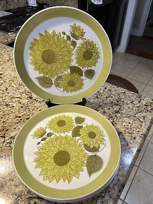 Mikasa Duplex Dahlia D3411 Ben Seibel Dinner Plate Green Yellow X 4 1970's • $24