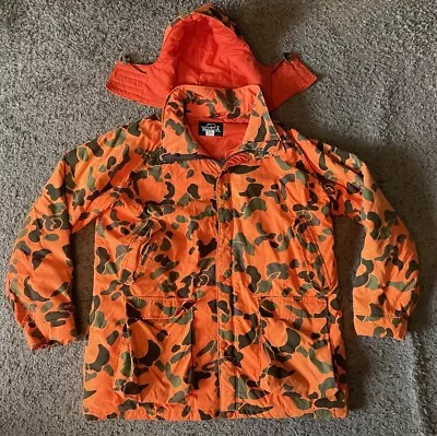 Vintage Woolrich Mens Blaze Orange Camo Coat Jacket Size XL Hunting Made USA • $137.50