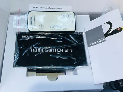 HDMI Switch 3.1 HSW0301BN With Remote AC 3 Input 2.25Gbps 240V New Other Boxed • £15