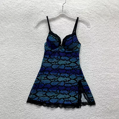 Y2K 2000s XOXO Slip Dress Chemise Lingerie XS S Small Blue Mermaid Scales Padded • $20.25