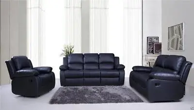 Recliner Lazy Boy Black Sofa Suites Settee  3 2 1 Seater Armchair Faux Leather • £229.99