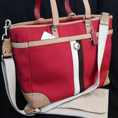 NWT COACH Voyager Red Canvas Weekend Diaper Bag Crossbody Tote Purse NEW $398  • $283.26