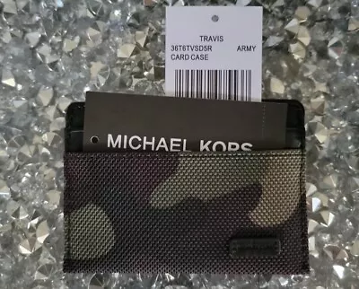 Michael Kors Mens Kent Camo Green Black Print Card Case 4 Pocket Holder • $39.95