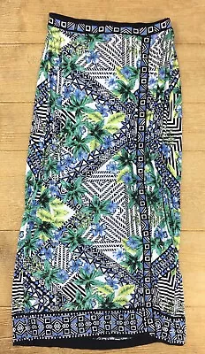 ECI New York Womens Skirt Size Large Green Blue Black Floral Stretch Knit Long • $23.39