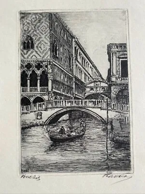 Vintage Venice Art Print Italian Italy Gondola Original Etching Signed HAVAS • $112.50