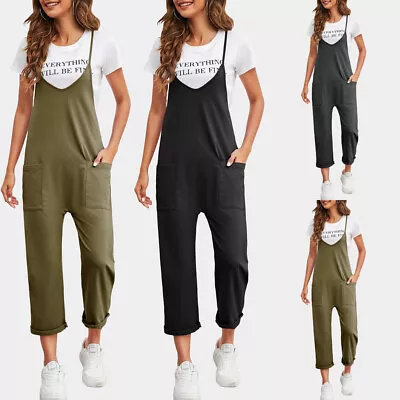 $25.37 • Buy Womens Overalls Dungarees Strappy Pants Summer Baggy Jumpsuit Play-suits Size AU