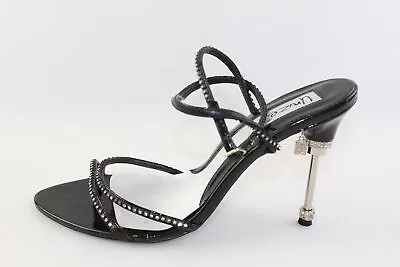 UNZE 40 Sandals Black Rhinestone Leather Shoes DJ758 • £12.73