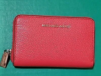 Authentic Michael Kors Jet Set Leather Sm Zip Around Wallet In Geranium BNWT!   • $50.77