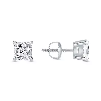 1 Ct Princess Cut Created Diamond Real 14K White Gold Earrings Studs Screw Back • $139.96