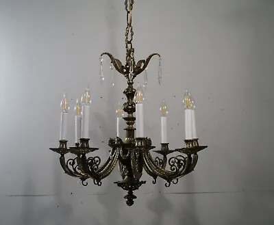 Antique Vintage Chandelier  French Dore Bronze 8 Light Elaborate Baroque Fixture • $1200