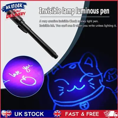 2 In 1 Luminous Light Invisible Ink Pen UV Kids Drawing Magic Pens (Black) • £4.60