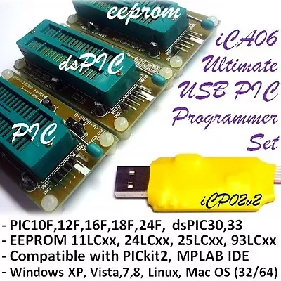 ICA06 Ultimate USB PIC/dsPIC/EEPROM Zif Programmer Set With PICkit2 & MPLAB SW • $45.90