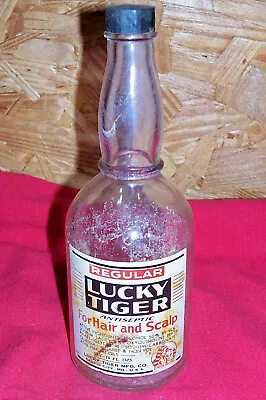 Antique Lucky Tiger Antiseptic Barbershop Glass Bottle Hair Scalp Old Vintage US • $22.95