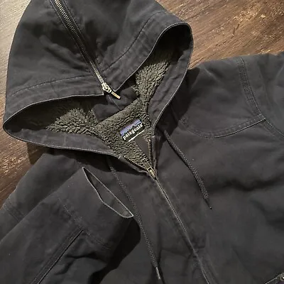 Patagonia Canvas Sherpa Lined Chore Coat Zipper Hood Vintage Youth L Carhartt • $89.99