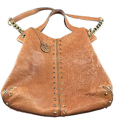 MICHAEL KORS Uptown Astor Leather Studded Hobo Purse Luggage Tan • $80