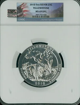 2010 Yellowstone Park  5 Oz Silver Quarter Ngc Ms69 Dpl Mac Spotless Pop 49 * • $874.90