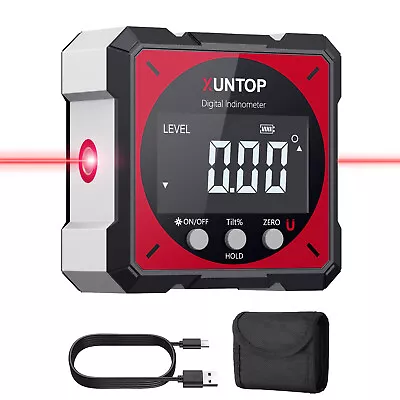 XUNTOP Digital Angle Finder Gauge Level Box Magnetic Protractor Inclinometer USB • £31.95