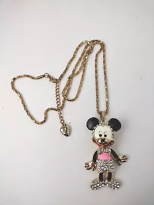 Betsey Johnson Crystal Mickey Mouse Gold Pendant Chain Necklace • $24.95