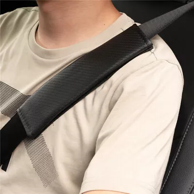 2Pcs Car Seat Belt Cover Shoulder Strap Pad Cushion Headrest Carbon Fiber Black • $9.49