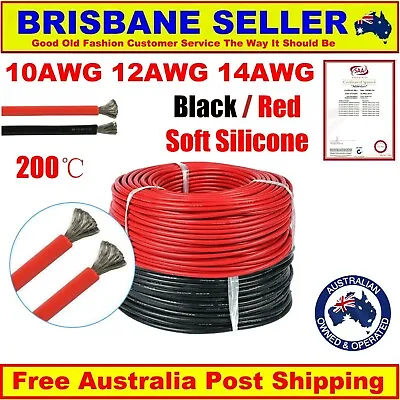 Silicone Cable Wire Super Soft 5m Red & 5m Black 10 Mtrs 10awg 12awg 14awg • $69.99