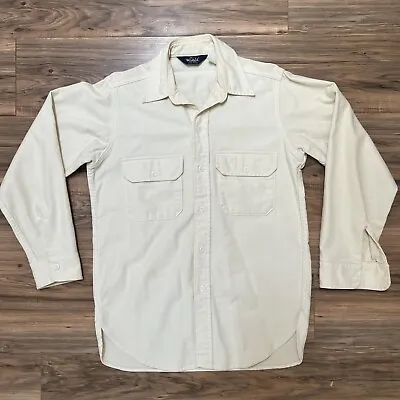 $20 • Buy VINTAGE Woolrich Shirt Mens Medium Ivory Cream Chamois Long Sleeve Button Up USA