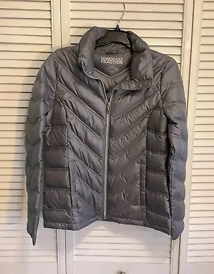 Kenneth Cole Reaction Puffer Jacket Womens Medium Quilted Down Gray Metallic • $19.99