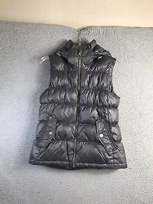 Michael Kors Vest Womens M Gray Down Insulated Full Zip Removable Hooded Puffer • $34.88