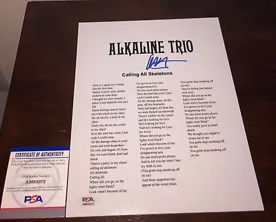 Matthew Matt Skiba Alkaline Trio Calling All Skeletons Signed Lyric Sheet PSA A • $99.99