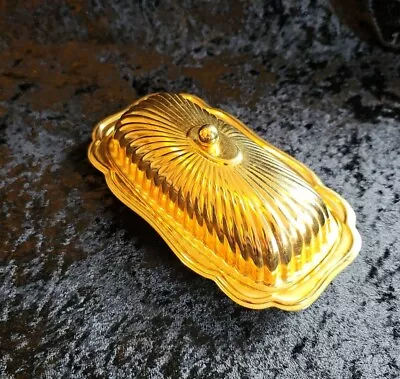 Vintage 1/4 Lb Butter Dish Gold Tone Fancy • $15