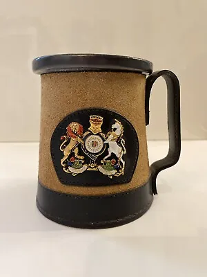 $14.99 • Buy Vintage Mug Semper Paratus Lions Unicorn Crest Leather Porcelain Insert England