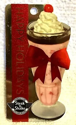 Steak N Shake Happy Holidays Strawberry Milkshake Ornament Foiled 2012 Gift Card • $2.49