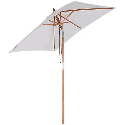 Outsunny Wooden Patio Umbrella Market Parasol Outdoor Sunshade Cream White • £44.99