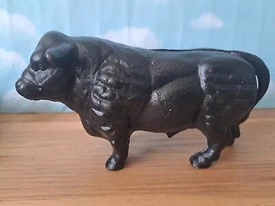 Vintage Cast Iron Bull Cow Bank VERY HEAVY Door Stop Farmhouse Western Primative • $77.77