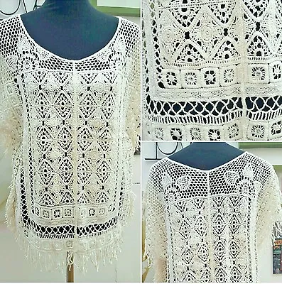 £7.99 • Buy NEXT CREAM CROCHET BEACH COVER UP TOP With TASSEL&FRINGED HEM  S/M And L/XL