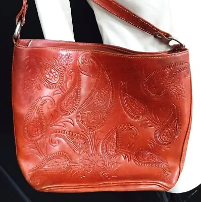 Vintage Leaders In Leather Shoulder Bag Tote Bag Hand Tooled Paisley • $24.95