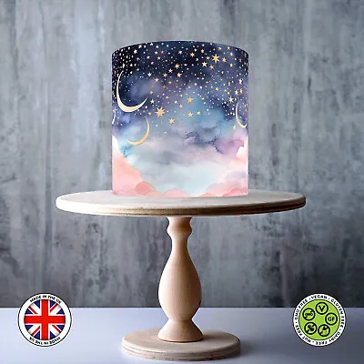 Pastel Moon & Stars Wrap Around Edible Cake Topper ICING/WAFER • £7.79