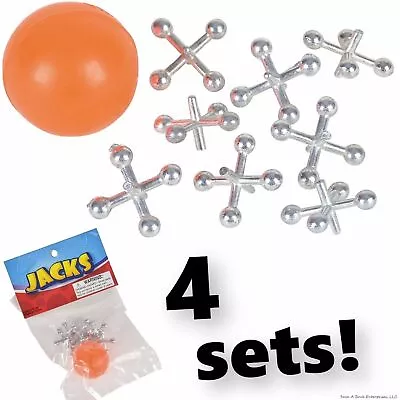 4 Sets Of Metal Steel Jacks With Super Red Rubber Ball Game Classic Toy Kids • $7.49